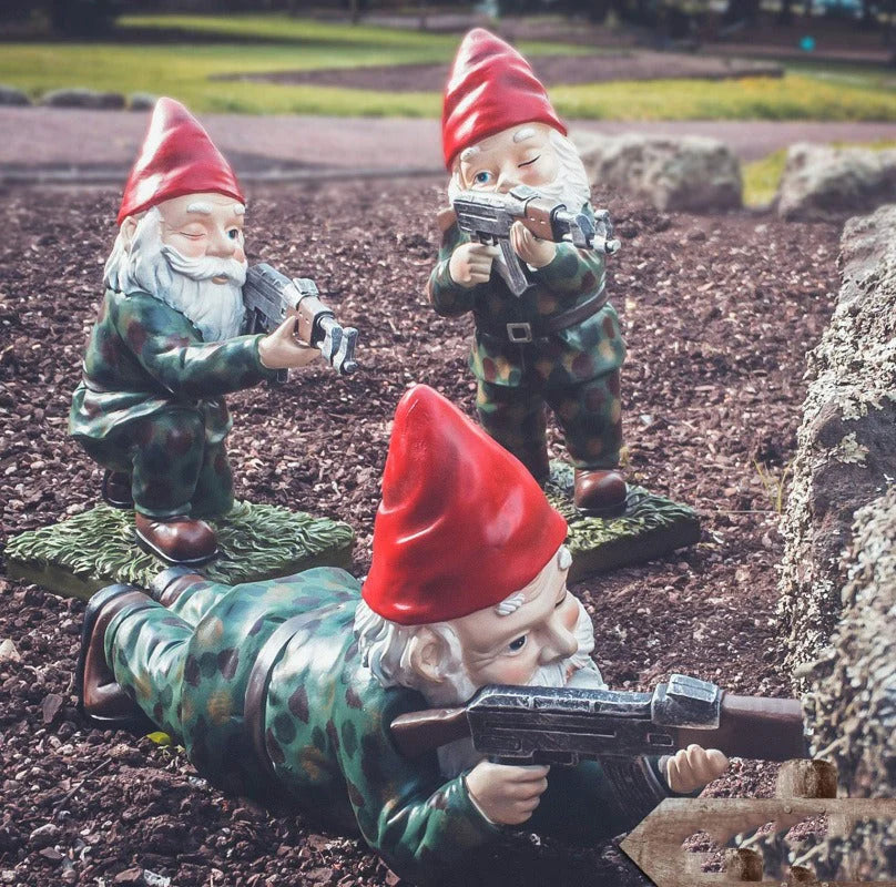 Garden Gnome Statue Military Camouflage UV-Resistant Resin
