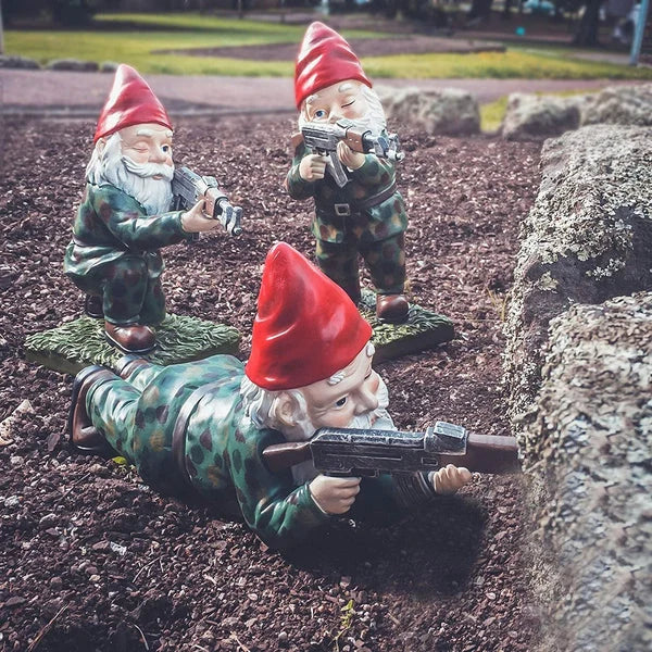 Garden Gnome Statue Military Warrior Design Weatherproof & Fade-Resistant
