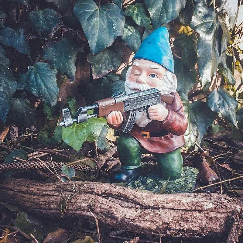 Garden Gnome Statue Military Warrior Design Weatherproof & Fade-Resistant