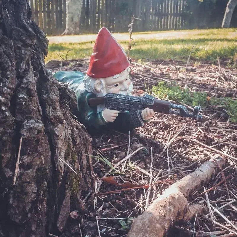 Garden Gnome Statue Military Warrior Design Weatherproof & Fade-Resistant