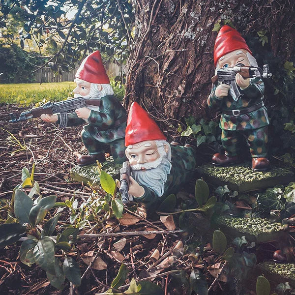 Garden Gnome Statue Military Warrior Design Weatherproof & Fade-Resistant