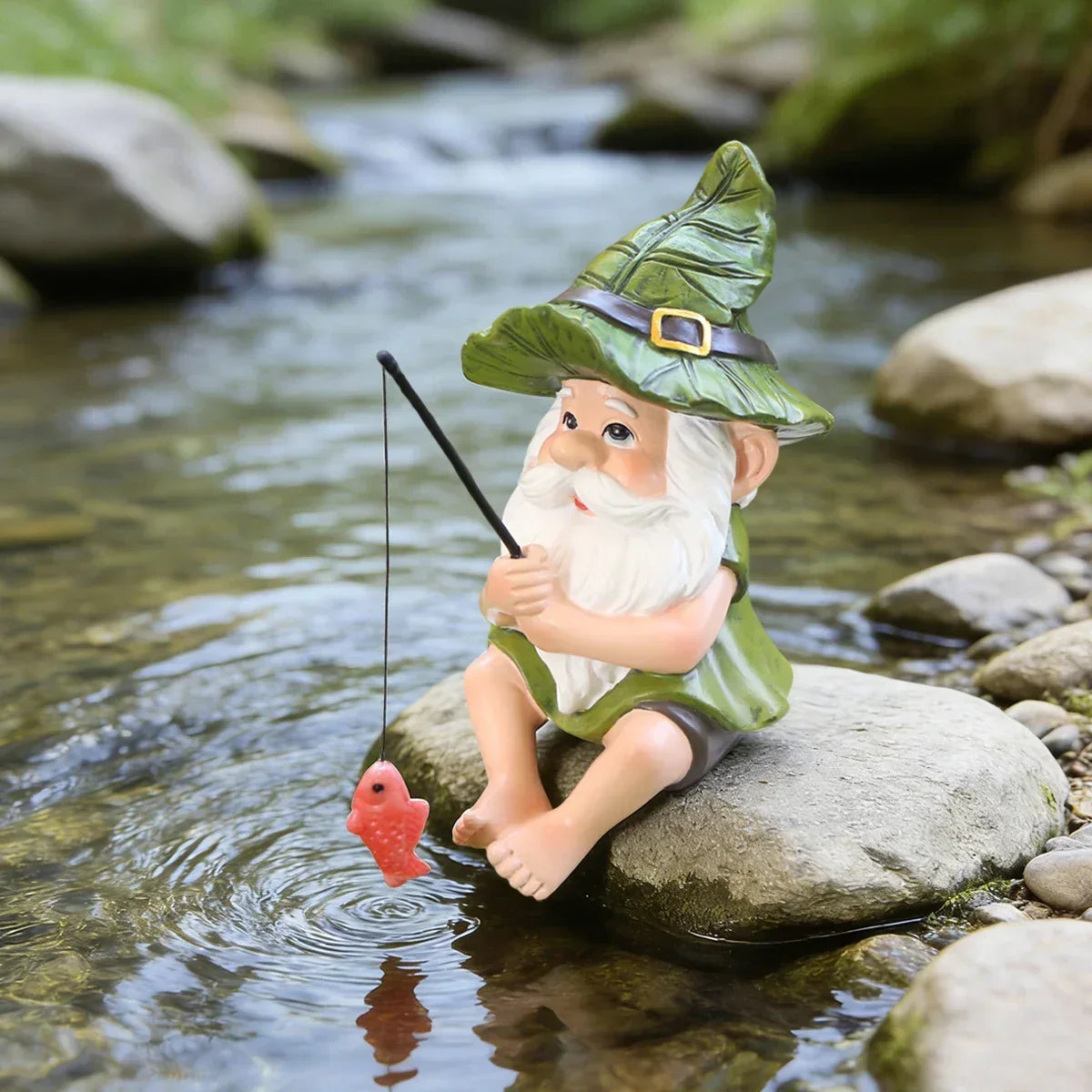 Garden Gnome Statue Resin Fishing Design Outdoor Decor