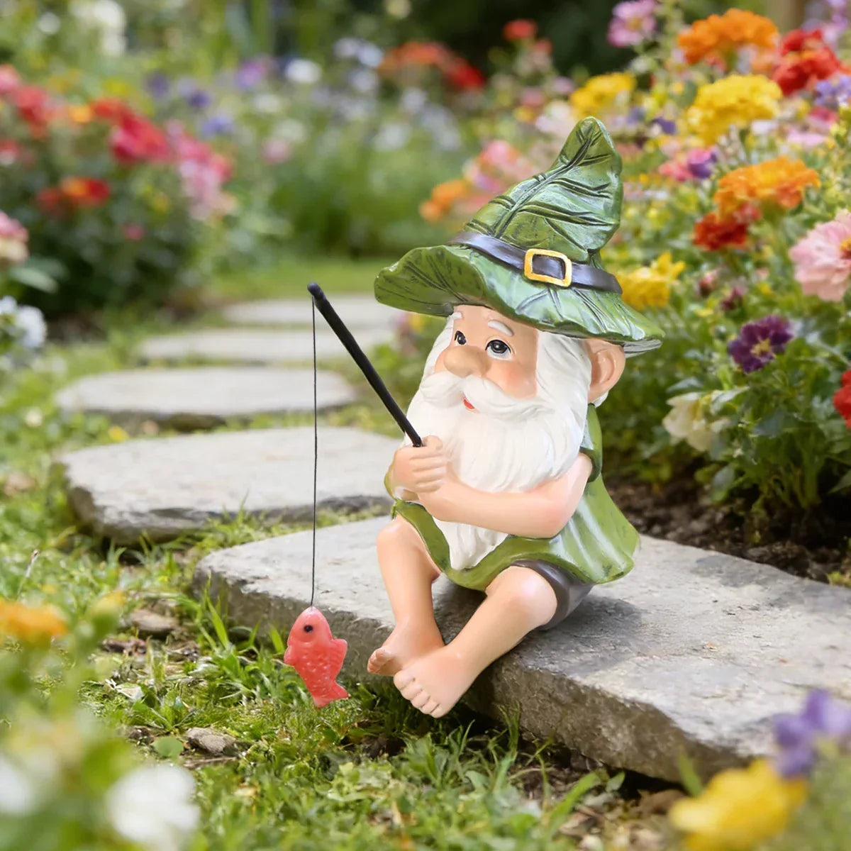Garden Gnome Statue Resin Fishing Design Outdoor Decor