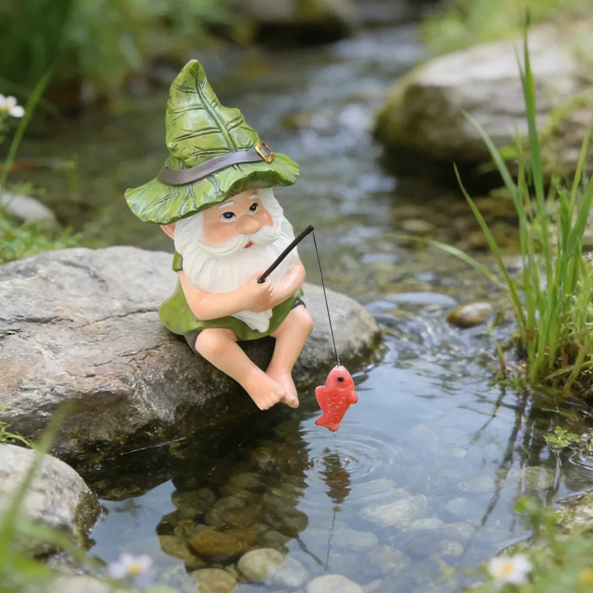 Garden Gnome Statue Resin Fishing Design Outdoor Decor