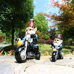 Garden Gnome Statue Resin Motorcycle Rider Outdoor Decor