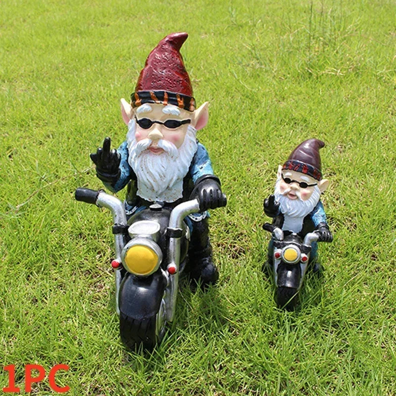 Garden Gnome Statue Resin Motorcycle Rider Outdoor Decor