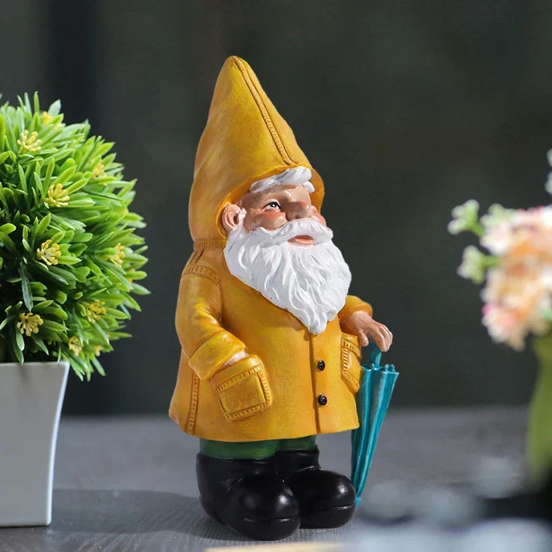 Garden Gnome Statue Resin Weatherproof Yellow Umbrella Design