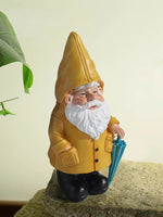 Garden Gnome Statue Resin Weatherproof Yellow Umbrella Design