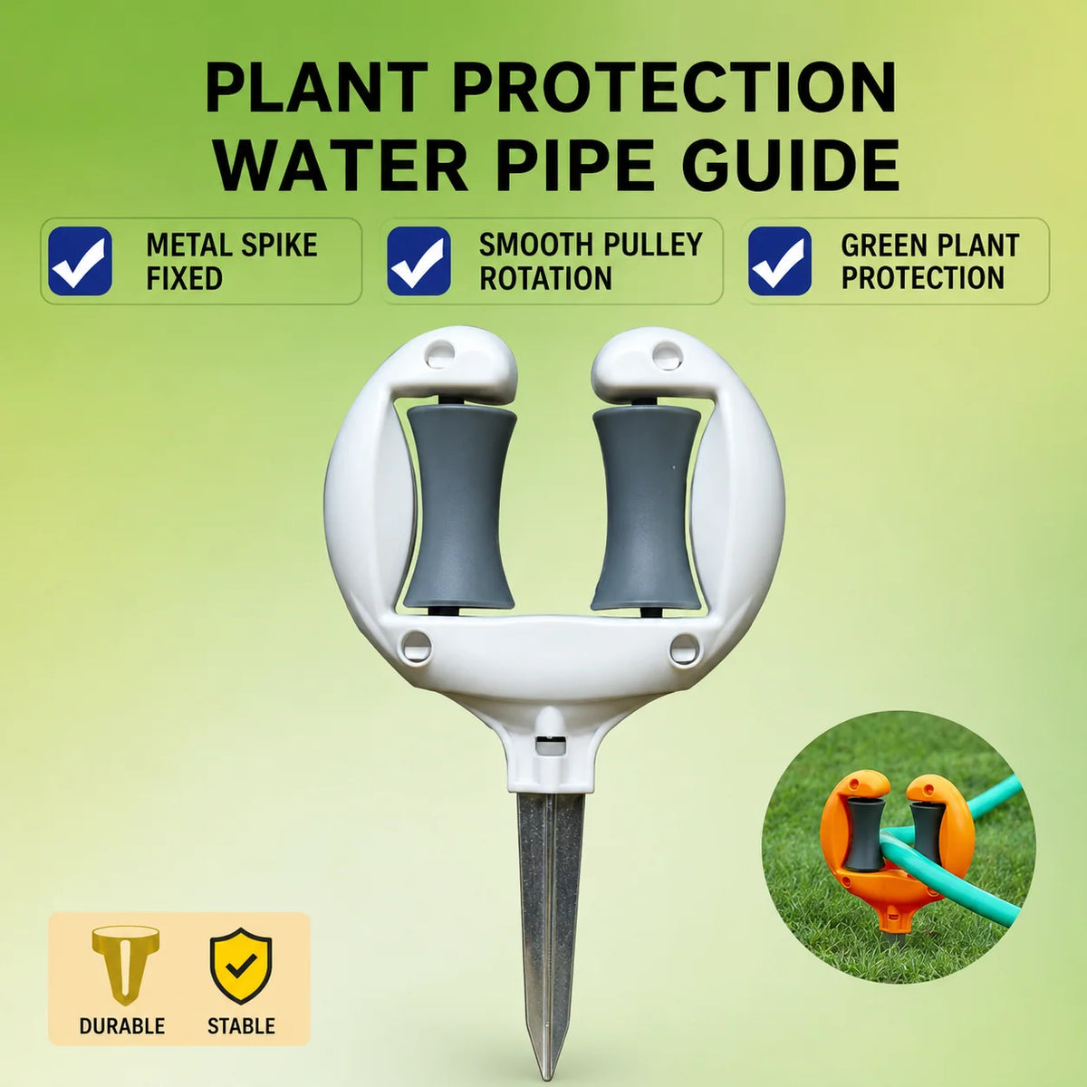 Garden Hose Guide Dual Rollers Metal Stake Plant Protection