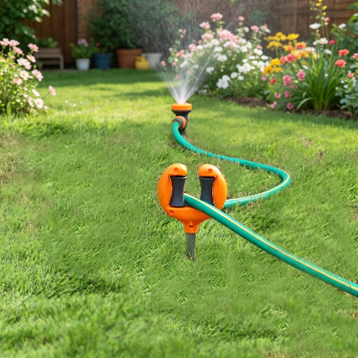Garden Hose Guide Dual Rollers Metal Stake Plant Protection