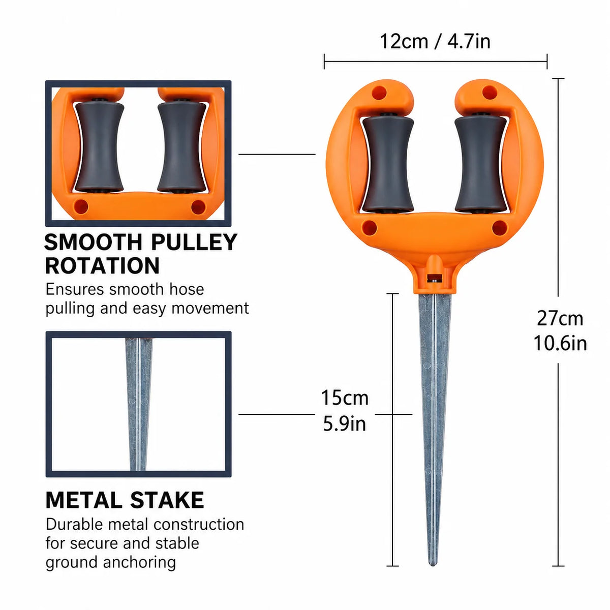 Garden Hose Guide Dual Rollers Metal Stake Plant Protection