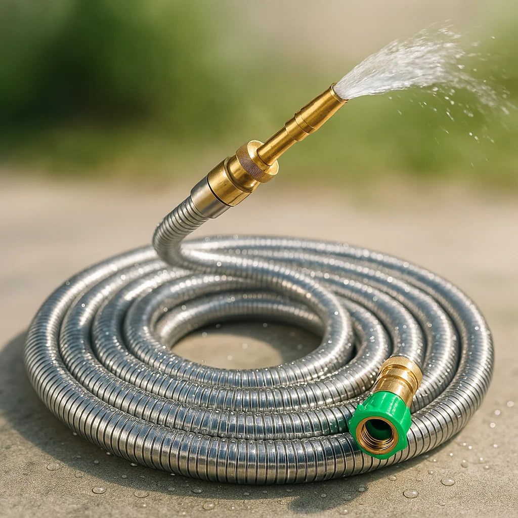Garden Hose Kink-Free Stainless Steel Body & Brass Fittings