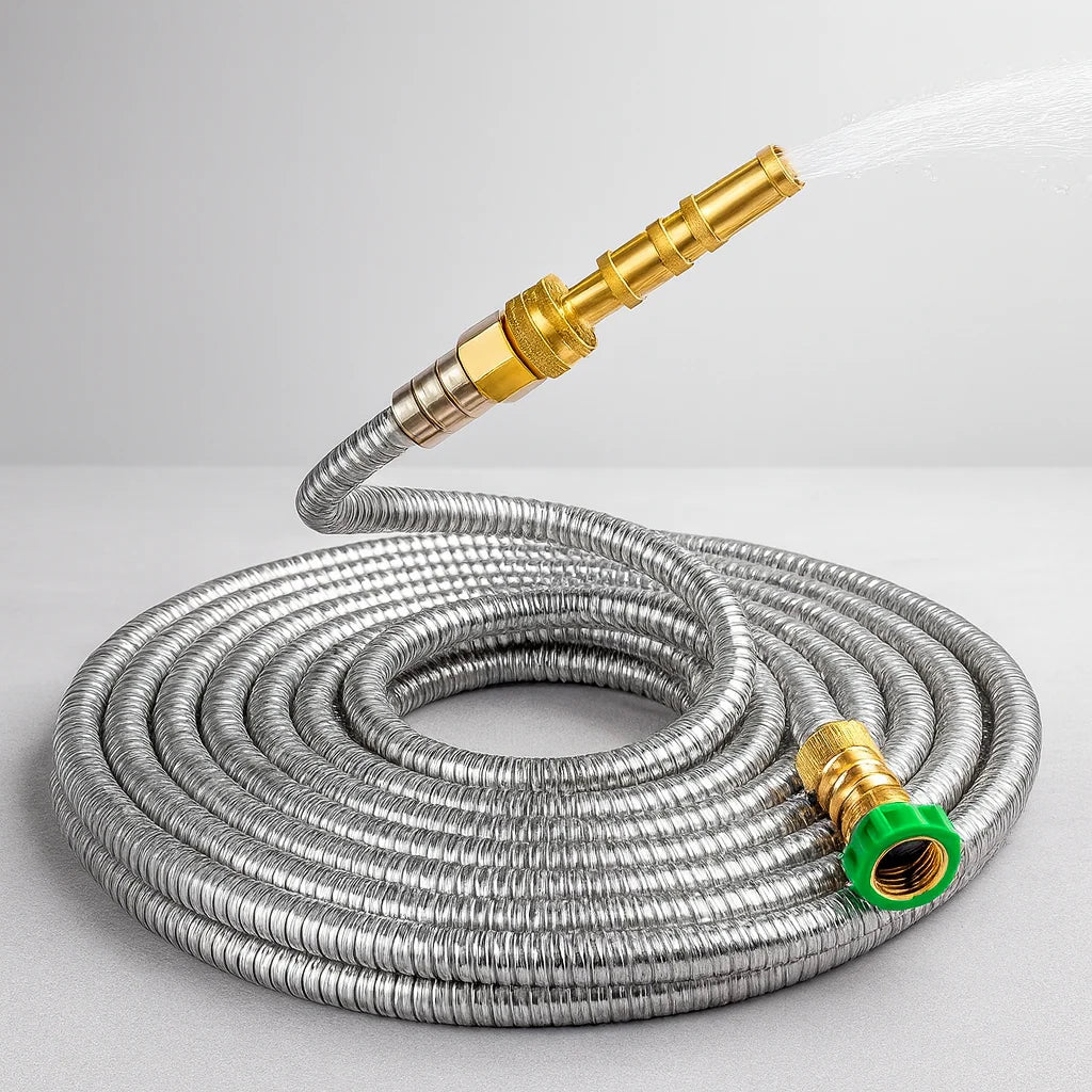 Garden Hose Kink-Free Stainless Steel Body & Brass Fittings