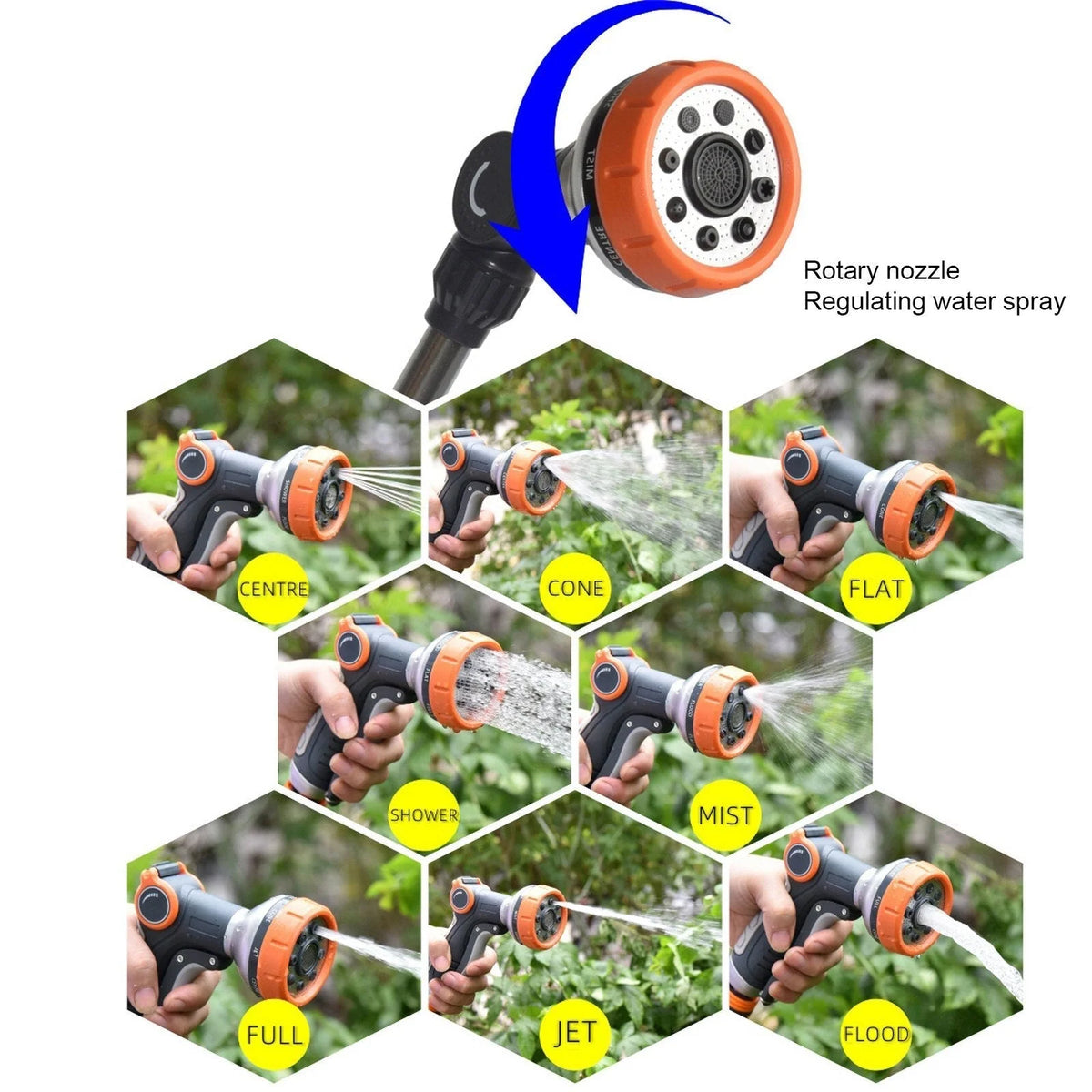 Garden Hose Nozzle 8-Mode Thumb Valve & Non-Slip Handle