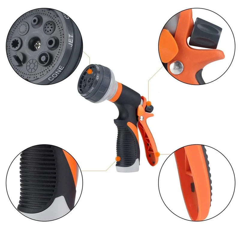 Garden Hose Nozzle 8 Spray Settings Water-Saving Ergonomic Grip