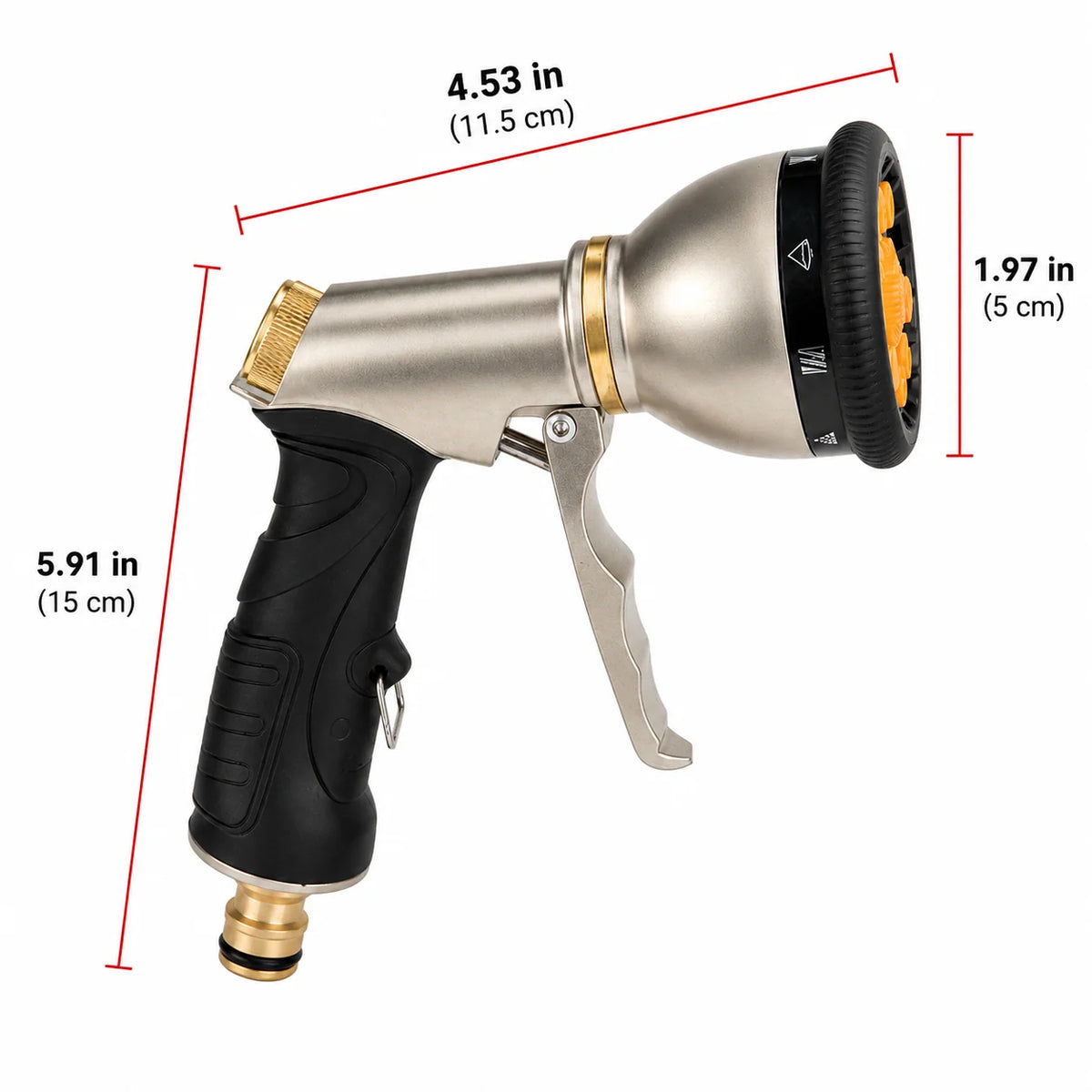 Garden Hose Nozzle Metal 9 Spray Patterns Trigger Lock