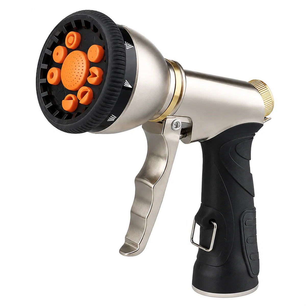 Garden Hose Nozzle Metal 9 Spray Patterns Trigger Lock