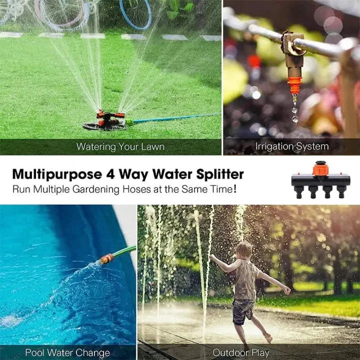 Garden Hose Splitter 4-Way Adjustable Leak-Proof