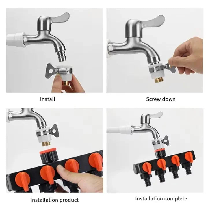 Garden Hose Splitter 4-Way Adjustable Leak-Proof