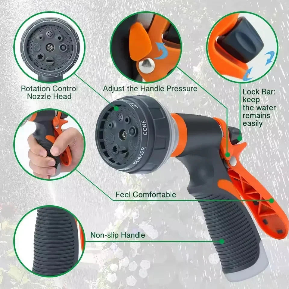 Garden Hose Spray Gun 8 Patterns Trigger Lock Non-Slip Grip