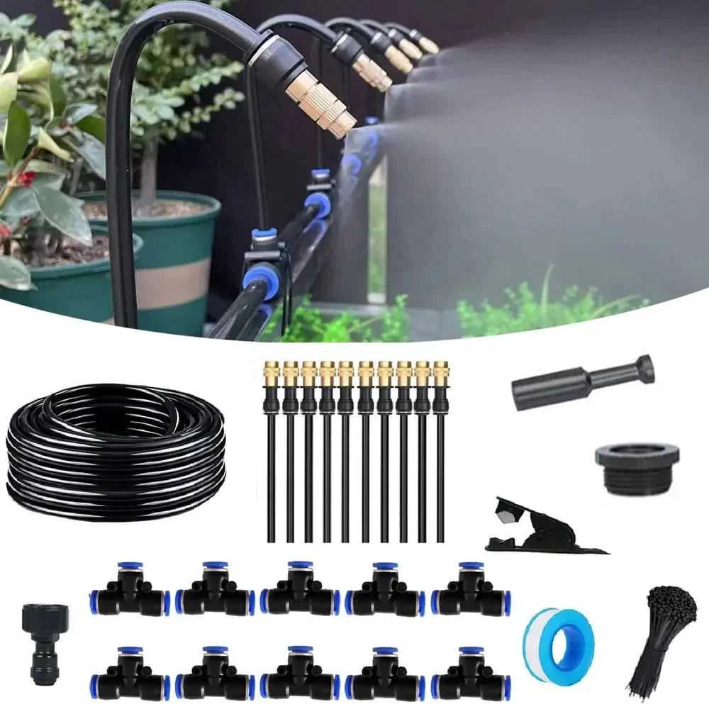 Garden Irrigation Kit 10m Hose & Adjustable Nozzles