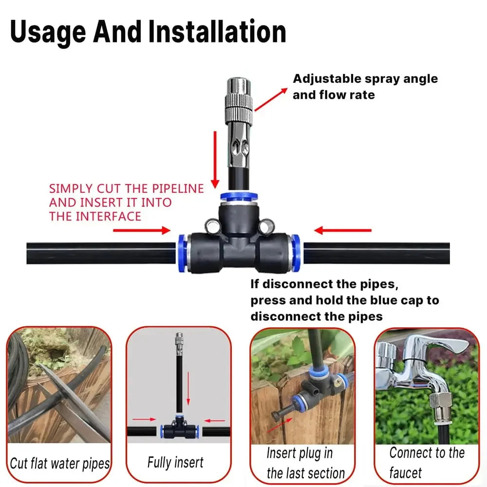 Garden Irrigation Kit 10m Hose & Adjustable Nozzles