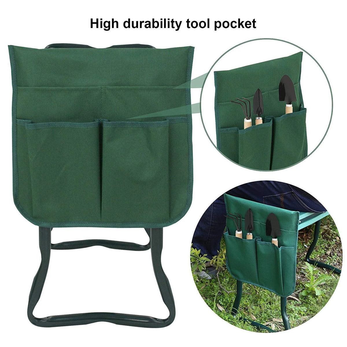 Garden Kneeler & Seat 34-Inch Padded Backrest Tool Pouch