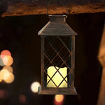 Garden Lantern Solar Powered Vintage Iron & Glass Automatic Dusk Lighting