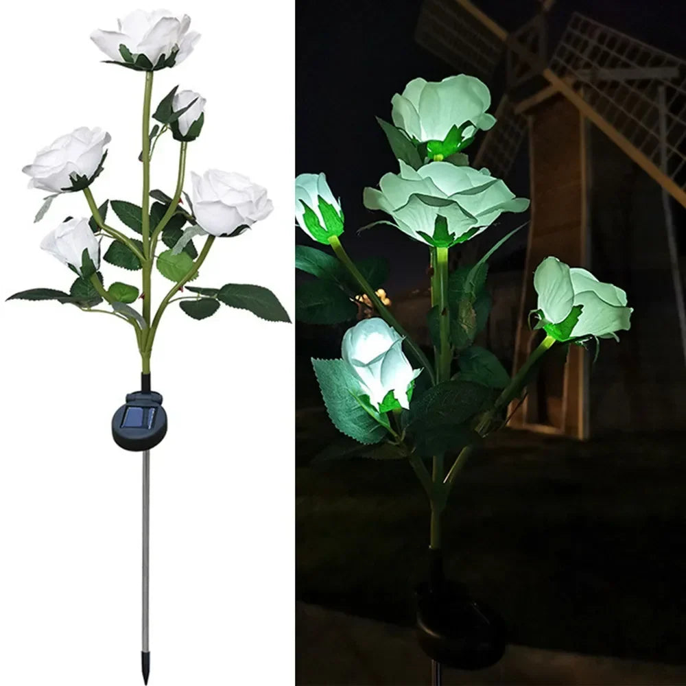 Garden Light Solar-Powered Rose Design Weather-Resistant