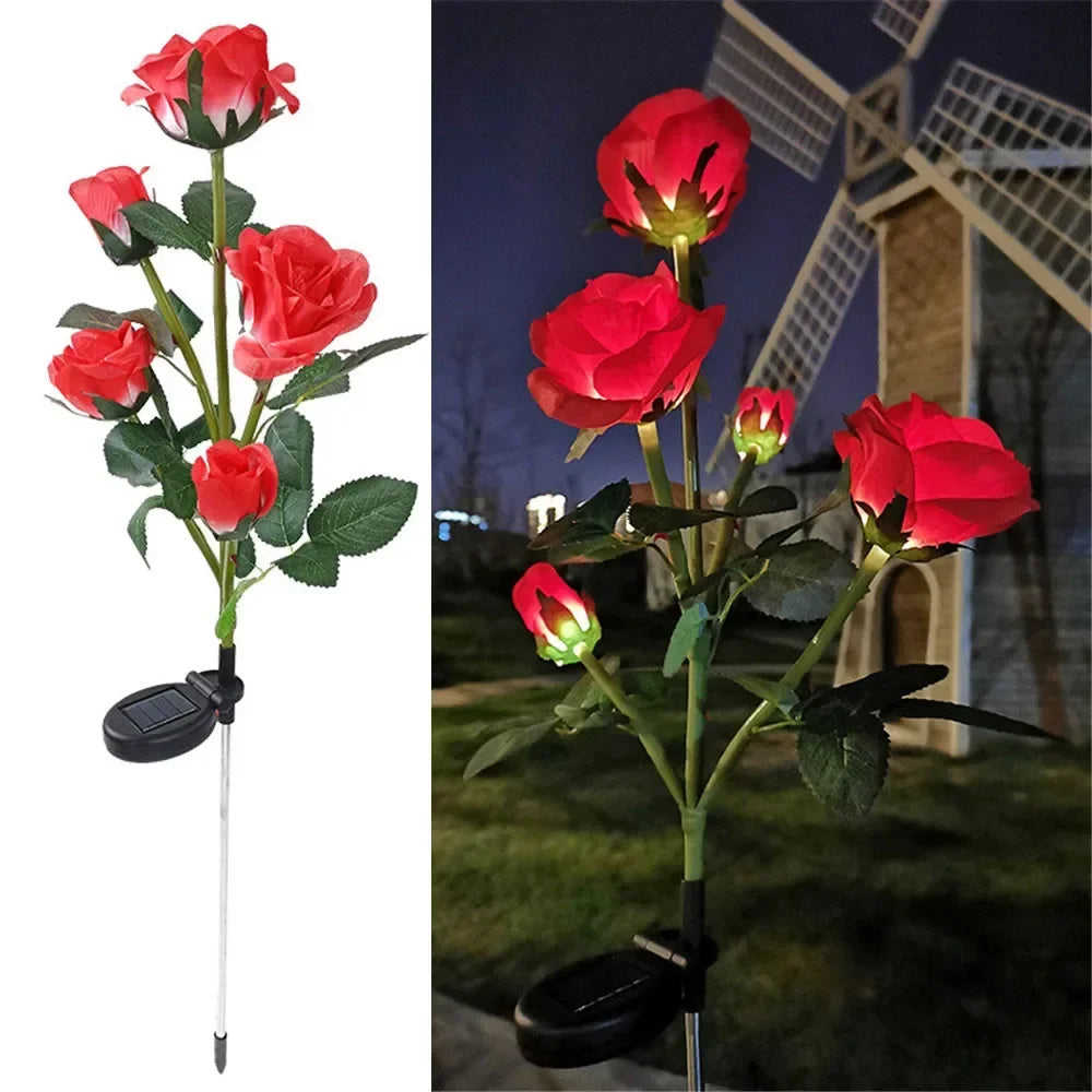 Garden Light Solar-Powered Rose Design Weather-Resistant