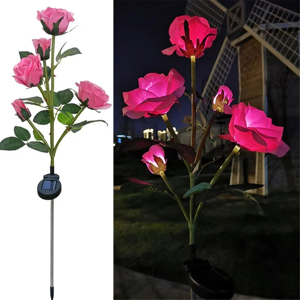 Garden Light Solar-Powered Rose Design Weather-Resistant