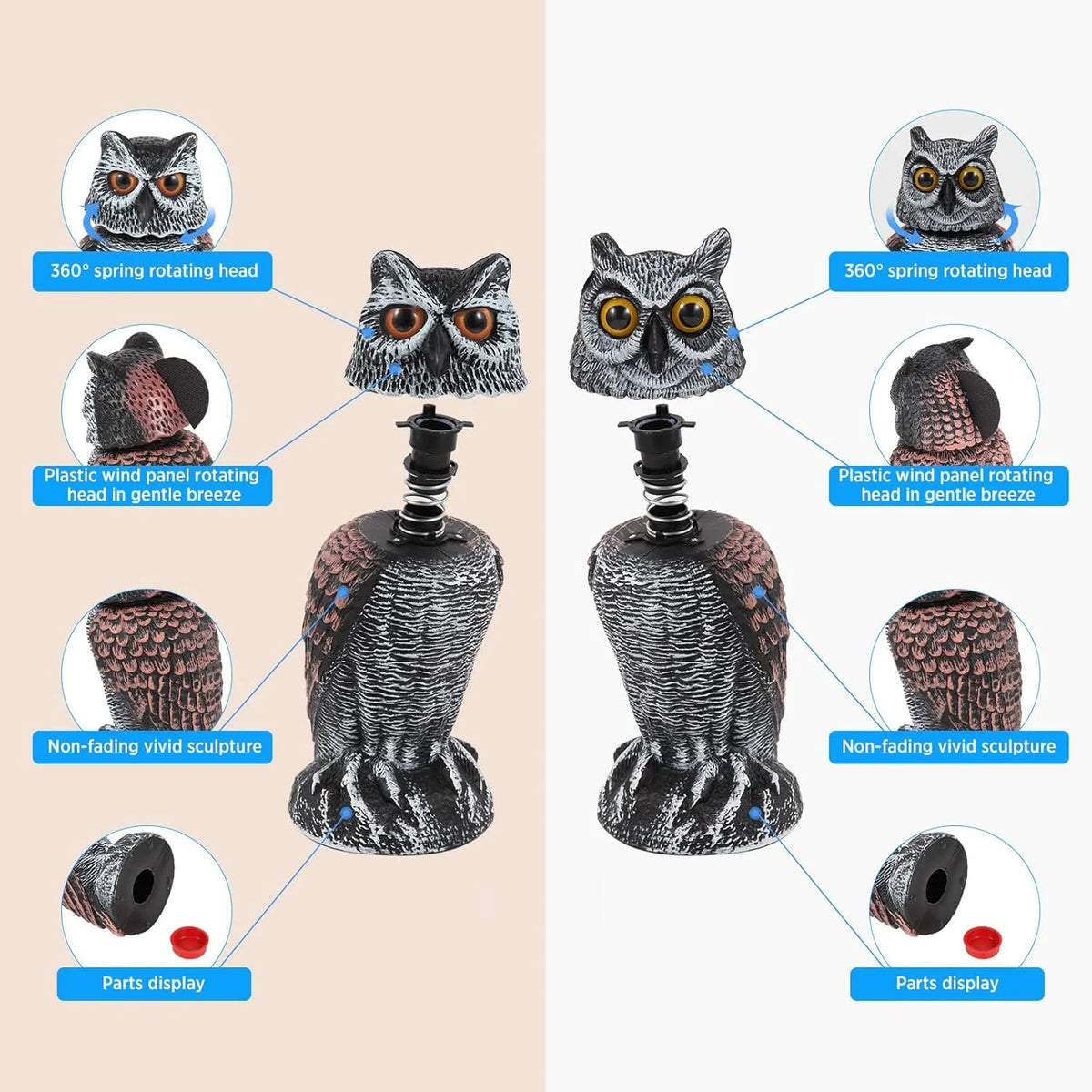 Garden Owl Decoy Wind-Powered Rotating Head 2-Pack