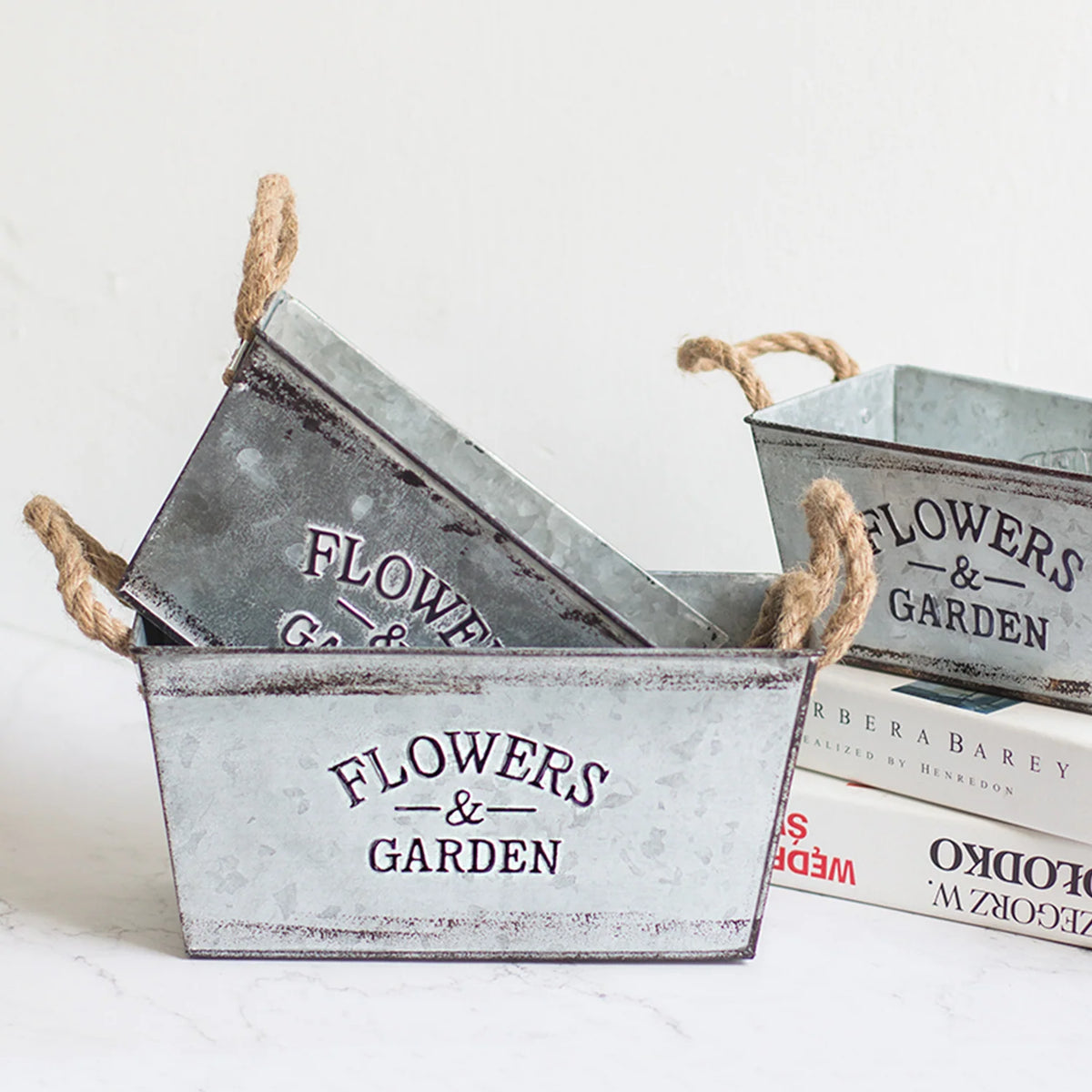 Garden Planter Metal Hemp Rope Handles