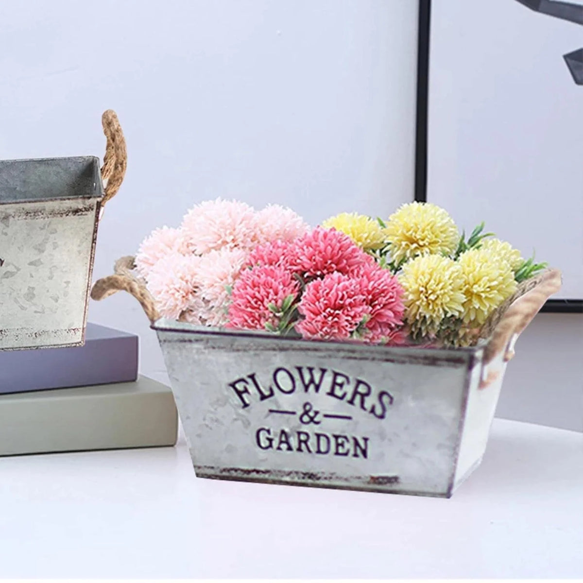 Garden Planter Metal Hemp Rope Handles