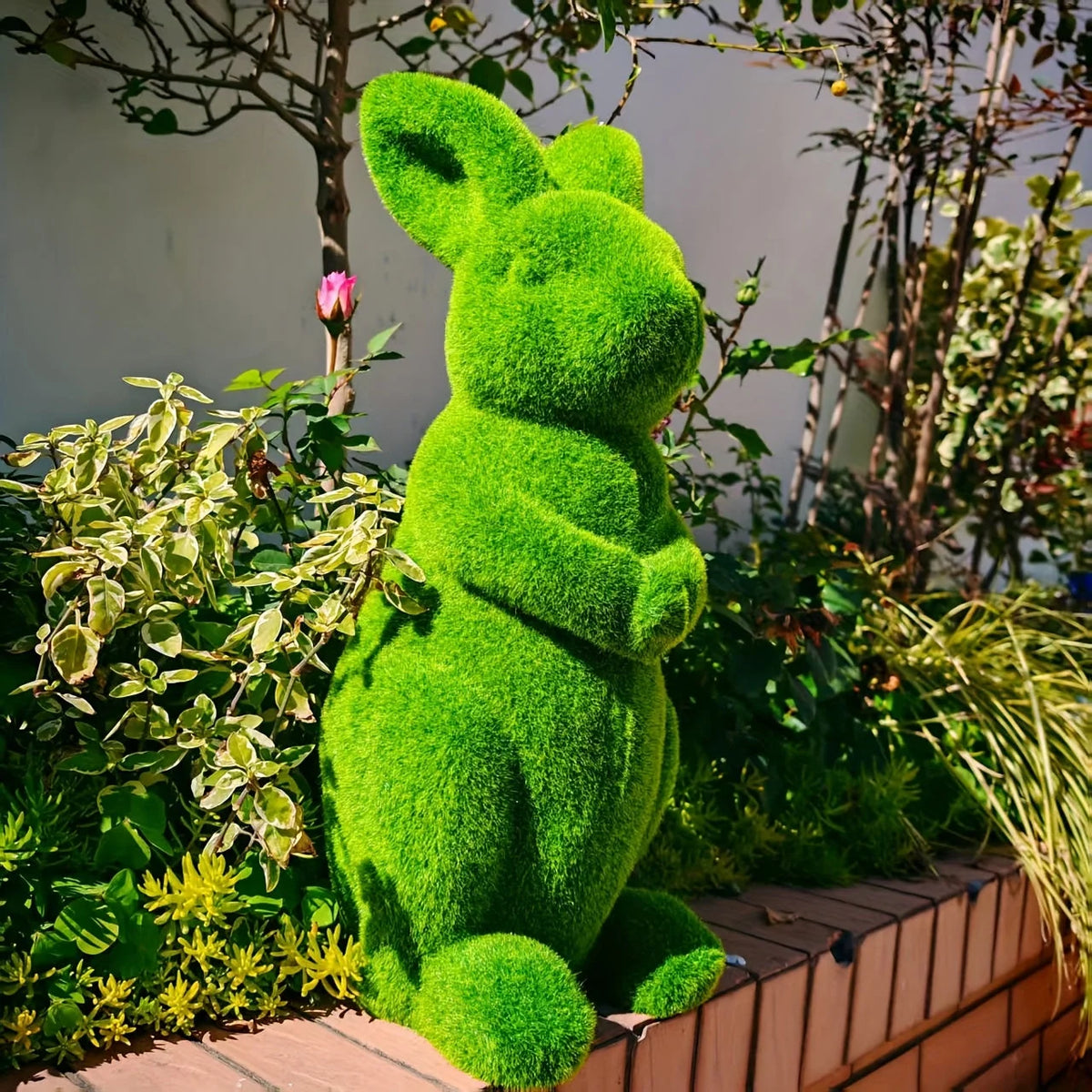 Garden Rabbit Statue Resin Faux-Moss Indoor & Outdoor