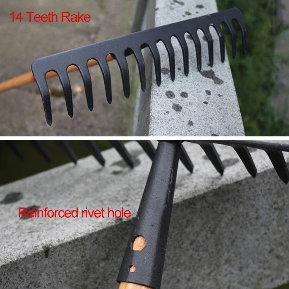 Garden Rake 14 Tines High Carbon Steel & Rust Resistant
