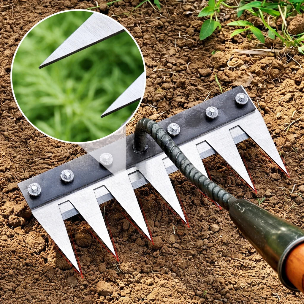 Garden Rake Head Iron Multi-Tine Weeding & Soil Aeration
