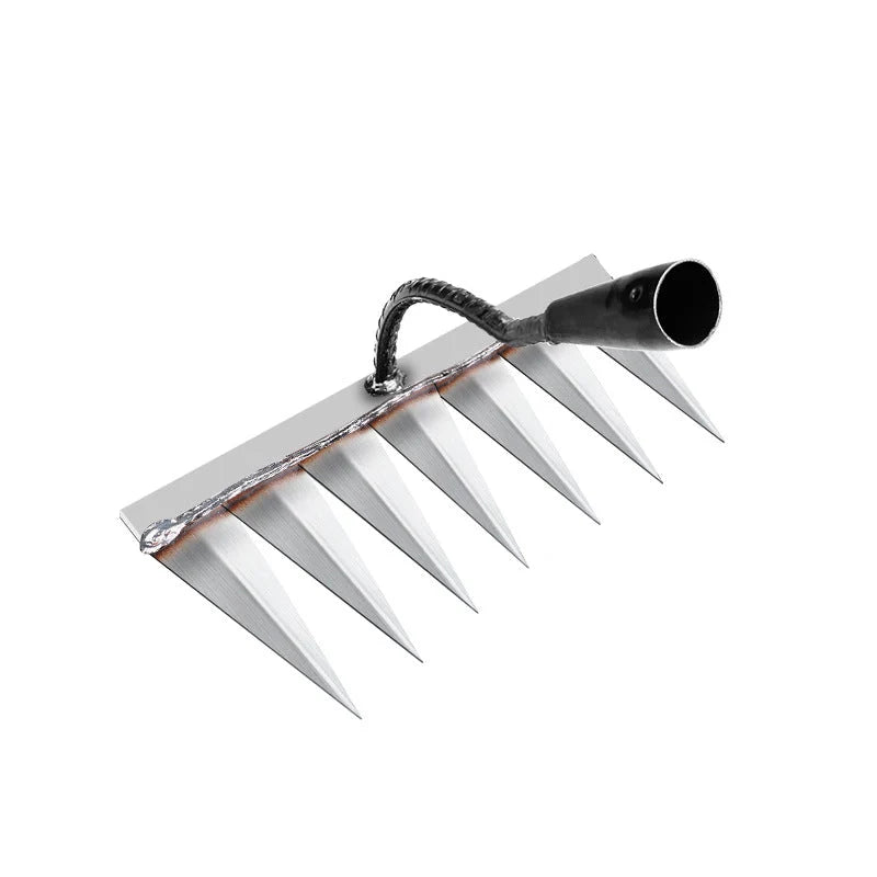 Garden Rake Steel Pointed Tines for Weeding and Soil Loosening
