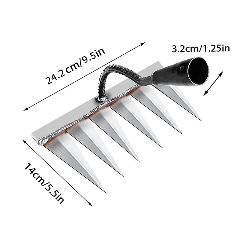 Garden Rake Steel Pointed Tines for Weeding and Soil Loosening