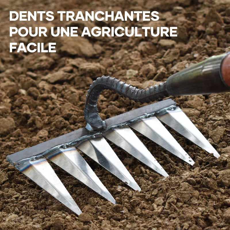 Garden Rake Steel Pointed Tines for Weeding and Soil Loosening