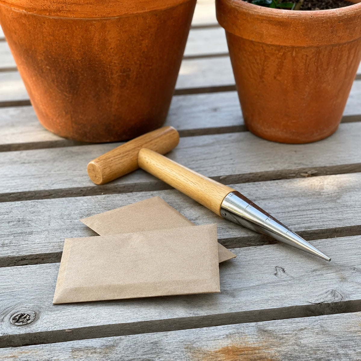 Garden Seed Dibber Beechwood Handle Stainless Steel Tip