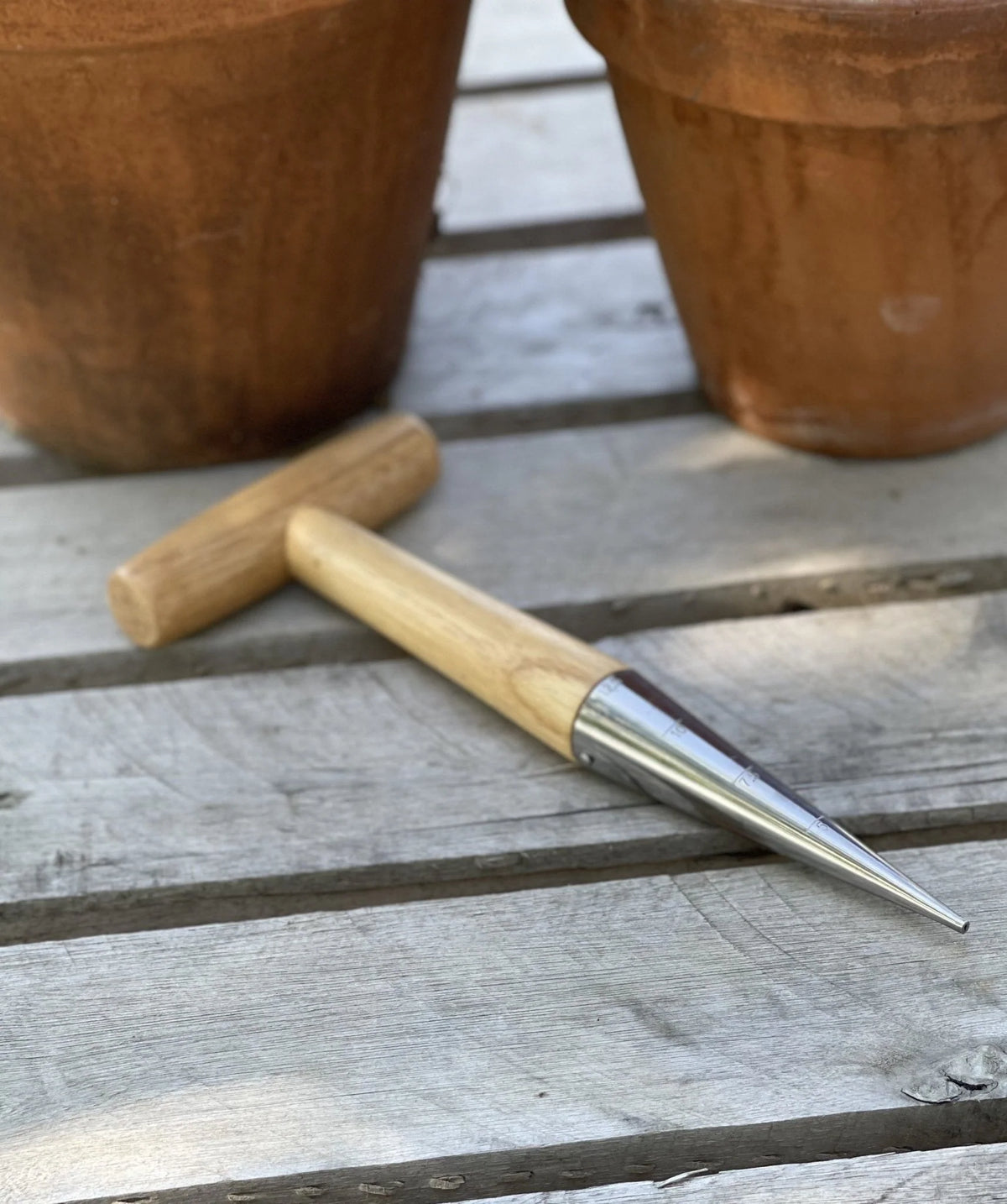 Garden Seed Dibber Beechwood Handle Stainless Steel Tip