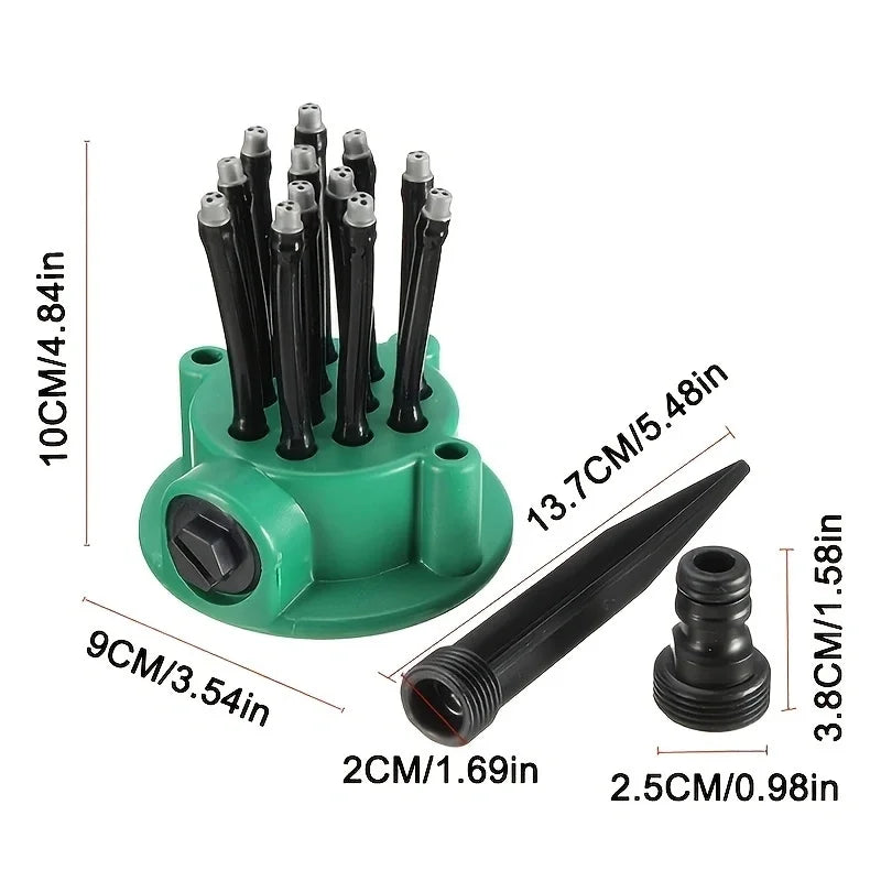Garden Sprinkler 360° Rotating 12 Adjustable Tubes
