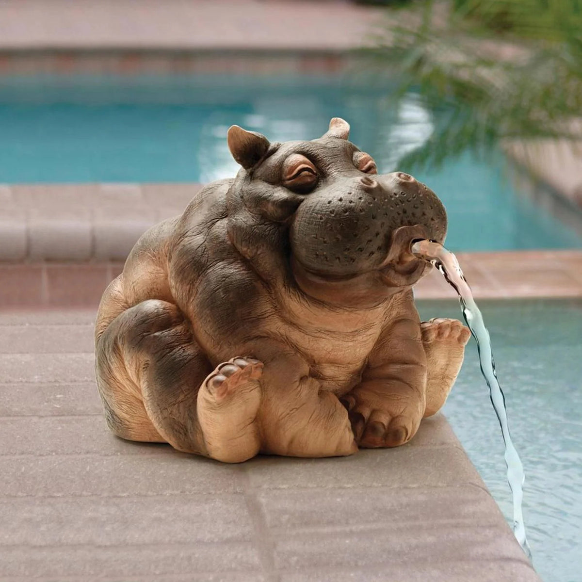Garden Sprinkler Statue Hippopotamus Weather-Resistant Resin Set of 2