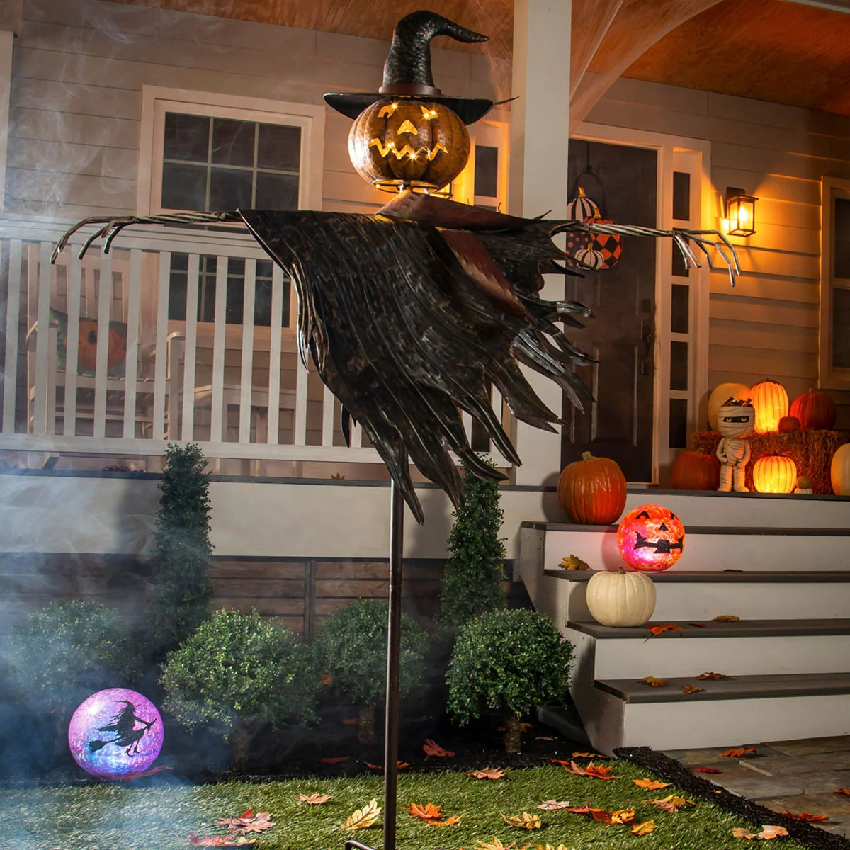 Garden Stake Halloween Jack-O'-Lantern Design Metal 67.5-Inch Tall