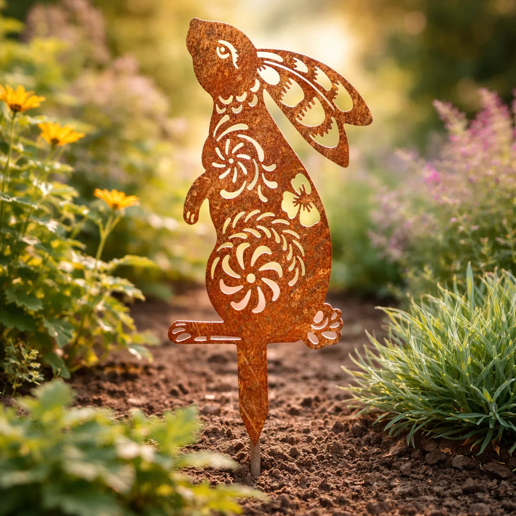 Garden Stake Iron Rustic Rabbit Silhouette Outdoor Decor