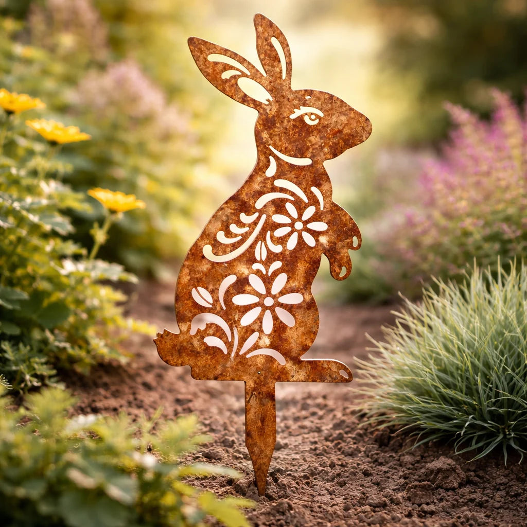 Garden Stake Iron Rustic Rabbit Silhouette Outdoor Decor