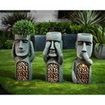 Garden Statue Solar-Powered Moai Weather-Resistant Resin