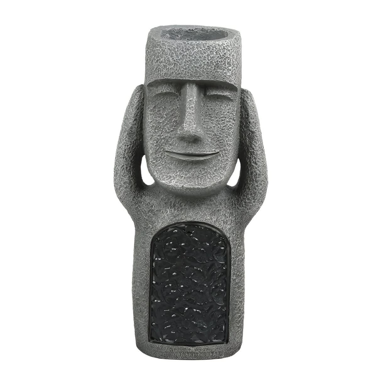 Garden Statue Solar-Powered Moai Weather-Resistant Resin