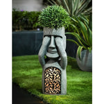 Garden Statue Solar-Powered Moai Weather-Resistant Resin